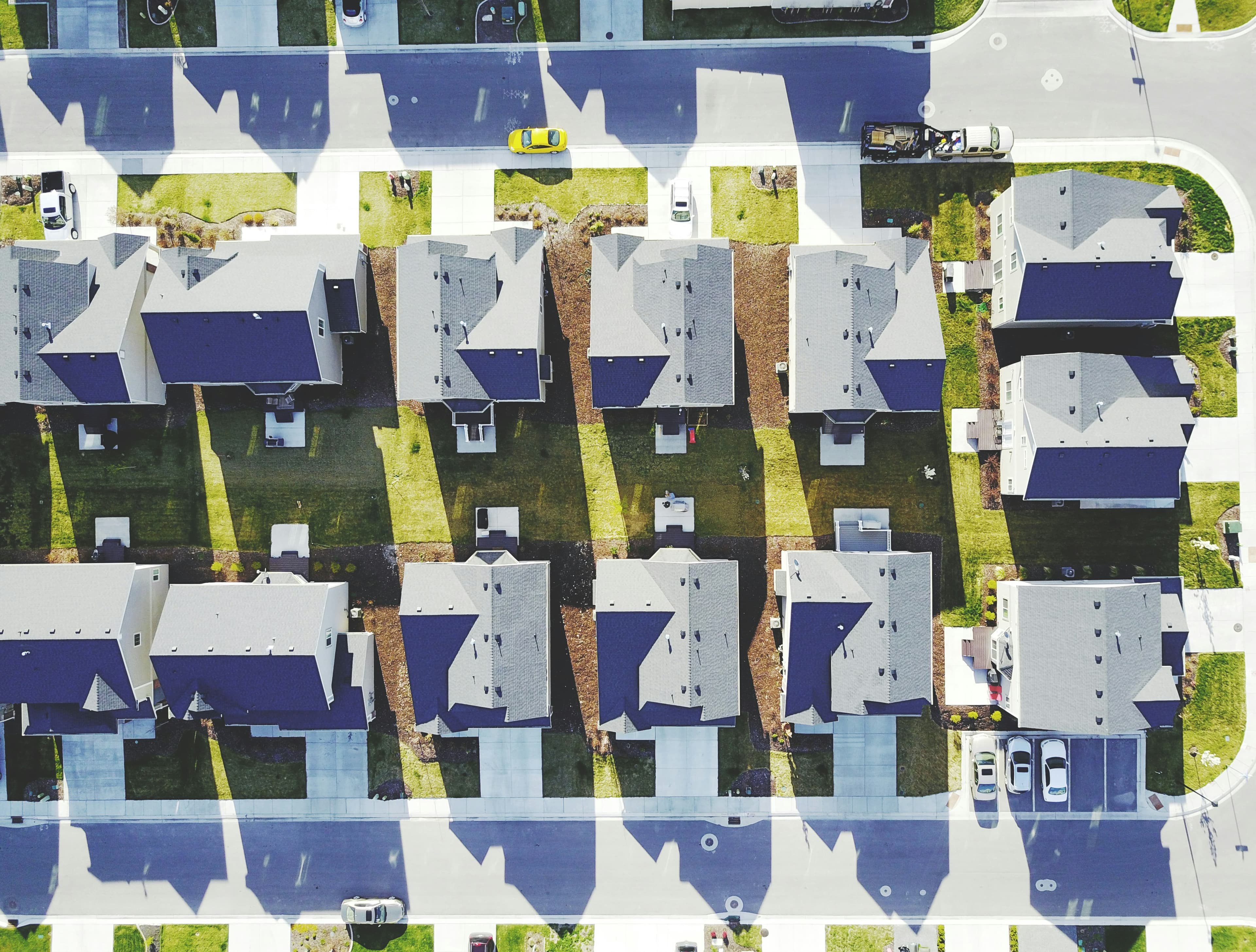 Aerial view of a single-family home neighborhood
